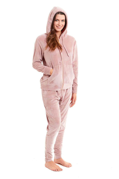 Women’s Velour Fleece Hooded Zip Track Suit Velvet Loungewear Set with Elastic Waistband Comfortable All-Day Wear Multiple Styles and Sizes by Daisy Dreamer