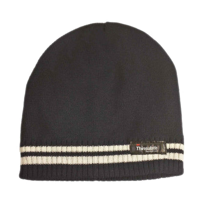 Women's Winter Thermal Beanie Hat with Striped Design and 3M Thinsulate Insulation Warm Acrylic Knit Cap for Cold Weather Fashion Black Red Navy Purple by Sock Stack