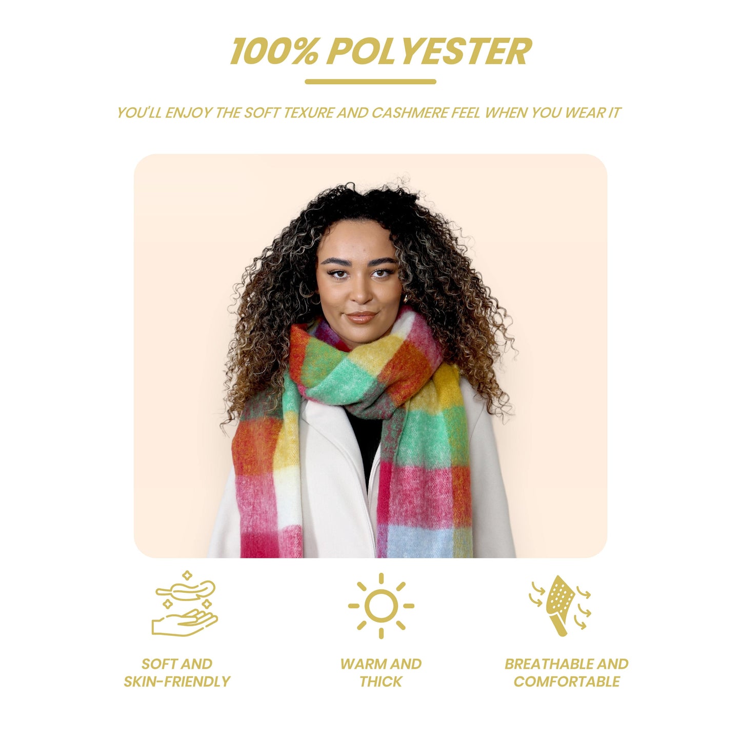 Women’s Yellow Burgundy Chunky Knit Bright Plaid Blanket Scarf Long Winter Wrap Warm Check Shawl with Tassels Gift for Ladies by Daisy Dreamer